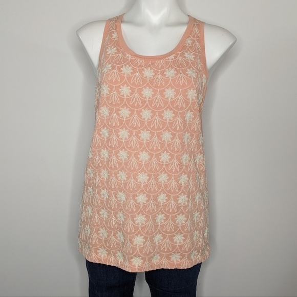 ✨3/$15 J Crew Factory peach cream floral embroidered tank top L - Picture 1 of 7